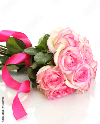 beautiful bouquet of pink roses isolated on white