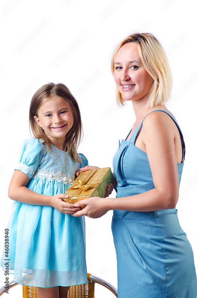 Happy mom and daughter on white Happy mom and daughter on white