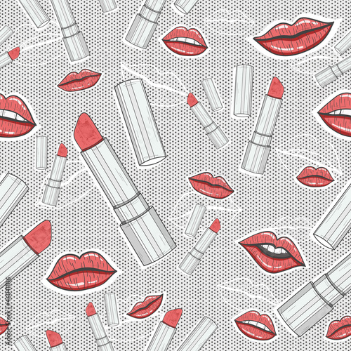 Lips and lipsticks beauty seamless pattern