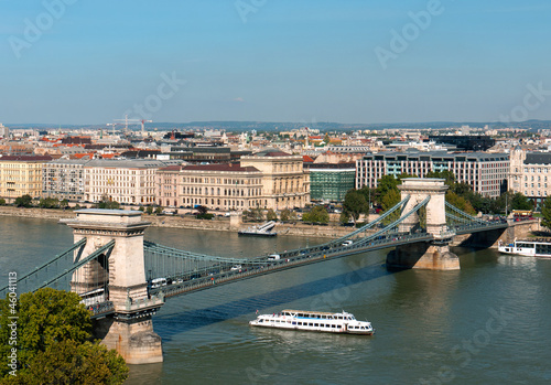 Budapest, Chain bridge with tourist boat