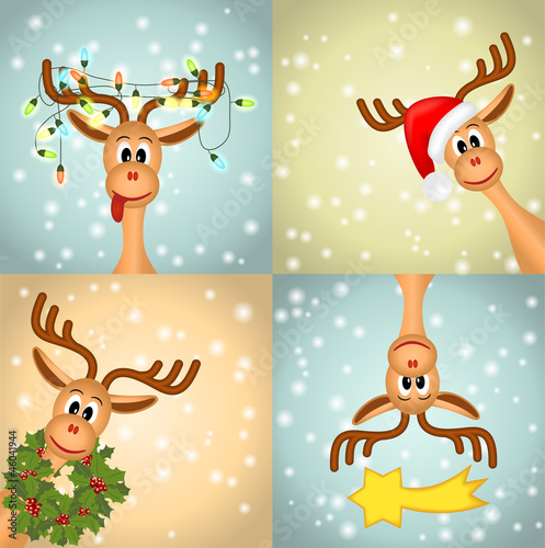 Four funny christmas reindeer