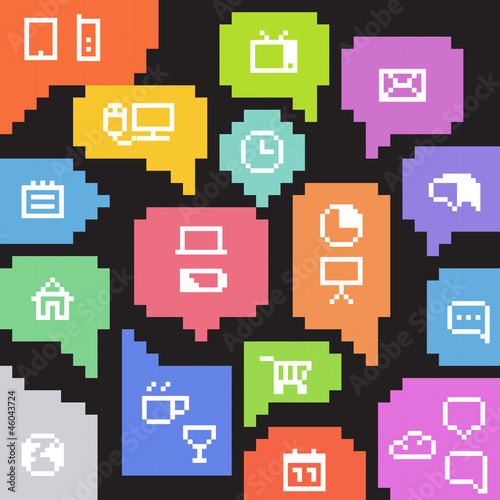 Abstract speech clouds and media icons