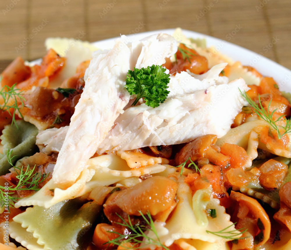 Pasta with mushroom sauce and fish Pasta with mushroom sauce and fish