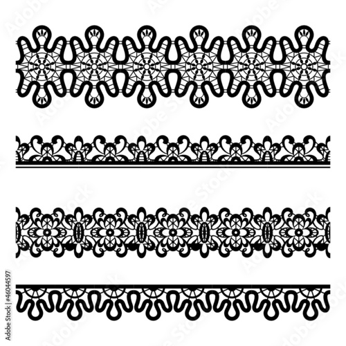 Set of seamless lace borders isolated on white