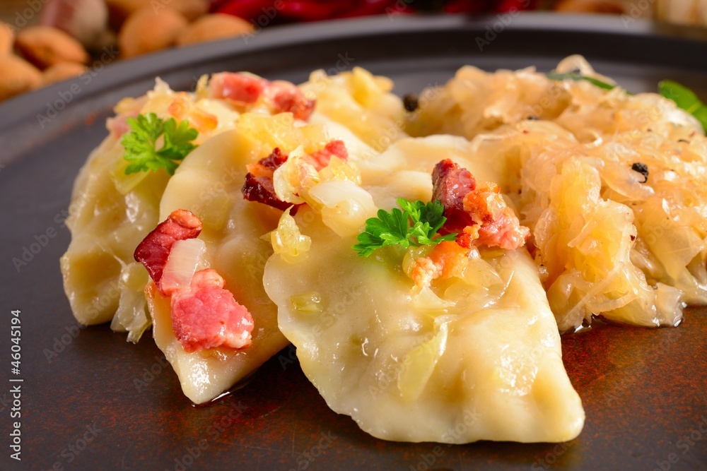 Pierogi.Polish dish pierogi with sauerkraut and mushrooms Pierogi.Polish dish pierogi with sauerkraut and mushrooms