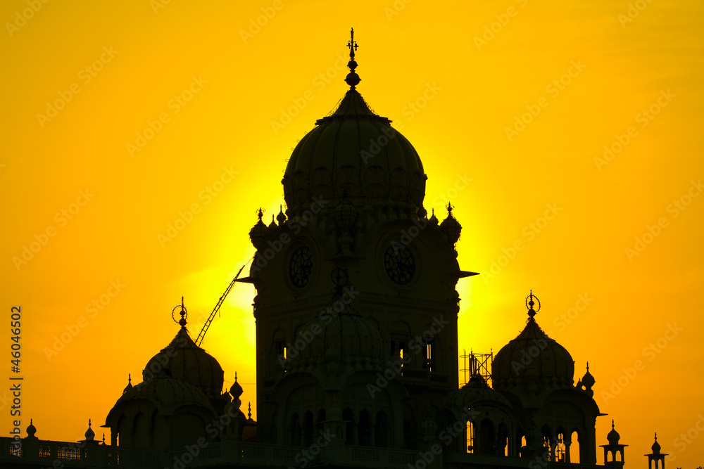 Silhouette Temple in Amritsar, India at sunset