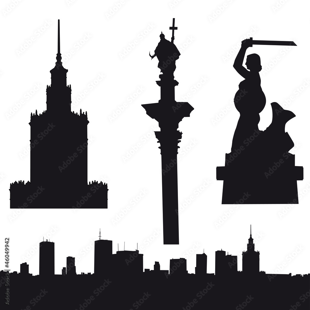 Silhouette of Warsaw in Poland