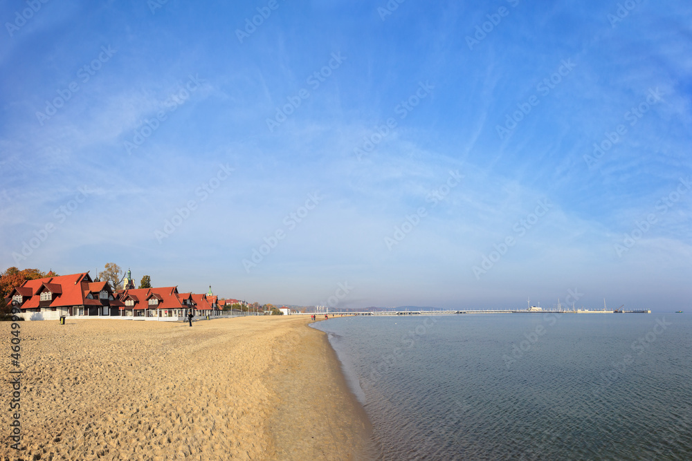 Fototapeta premium Beach on the background of the pier in Sopot, Poland.