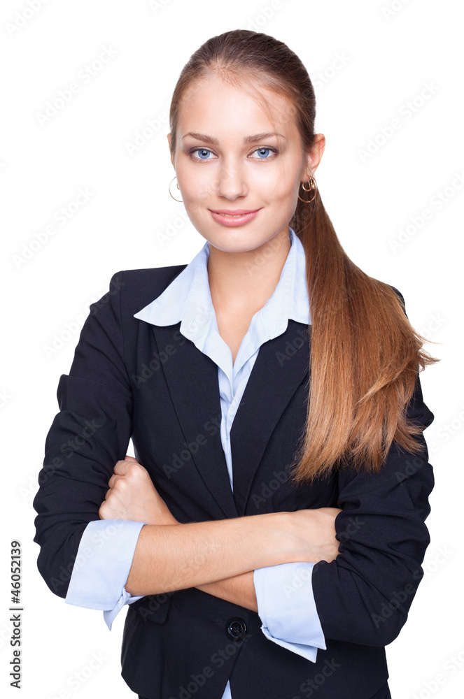 Portrait of young smiling businesswoman isolated on white Portrait of young smiling businesswoman isolated on white