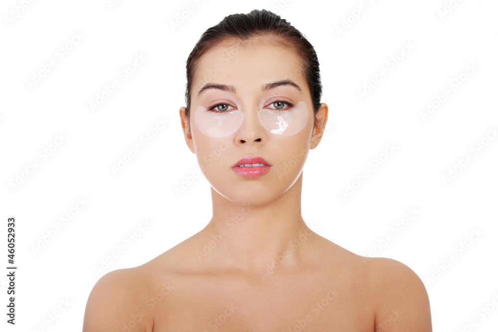 Woman with collagen eye lift mask Woman with collagen eye lift mask
