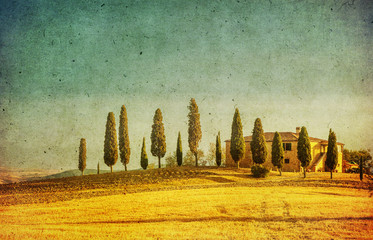 Acrylglasbilder Orange vintage tuscan landscape  © javarman
