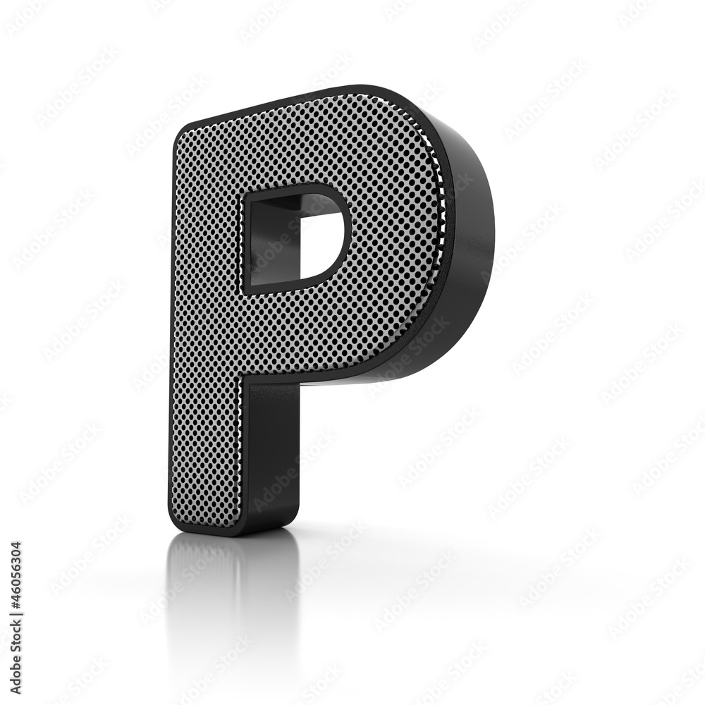 Letter P as a perforated metal object over white Letter P as a perforated metal object over white