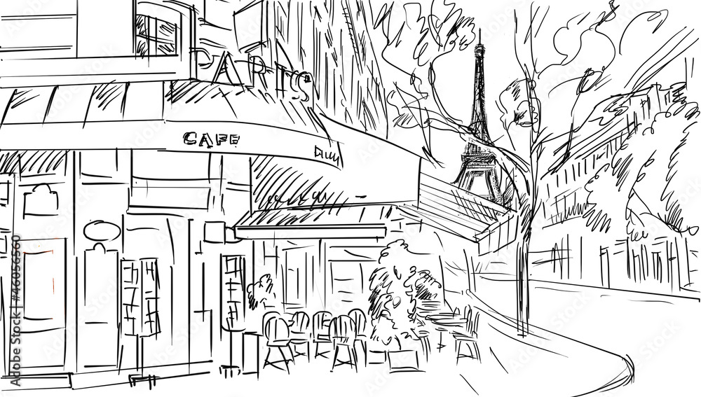 Street in paris -sketch  illustration