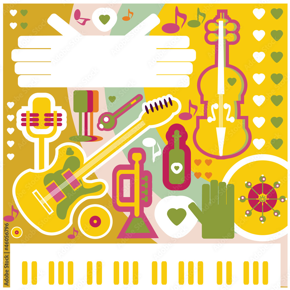 Abstract Music Background - vector illustration. Collage with mu Abstract Music Background - vector illustration. Collage with mu