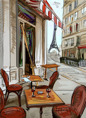 Fototapete Abbildung Paris Romantische Strassenszene in Paris gemalt  © ZoomTeam