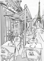 Fototapete Abbildung Paris Pariser Gasse als feine Skizze  © ZoomTeam