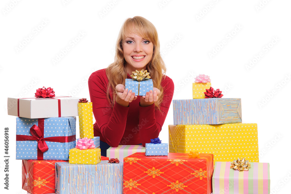 woman and gift boxes woman and gift boxes