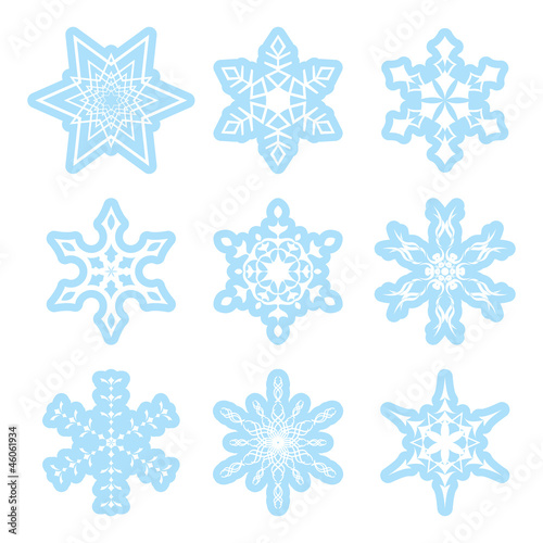 blue and white snowflakes - vector set