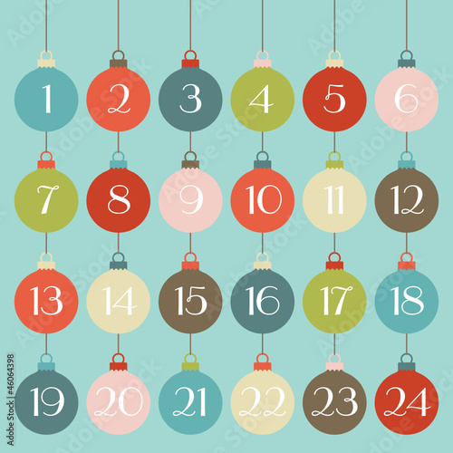 Advent Calendar Retro Hanging Christmas Balls