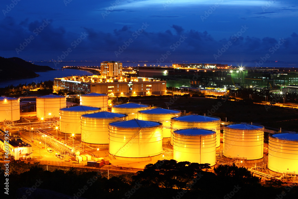 Oil tanks at night