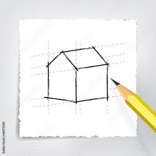 eichnung eines Hauses mit Bleistift in Axonometrie