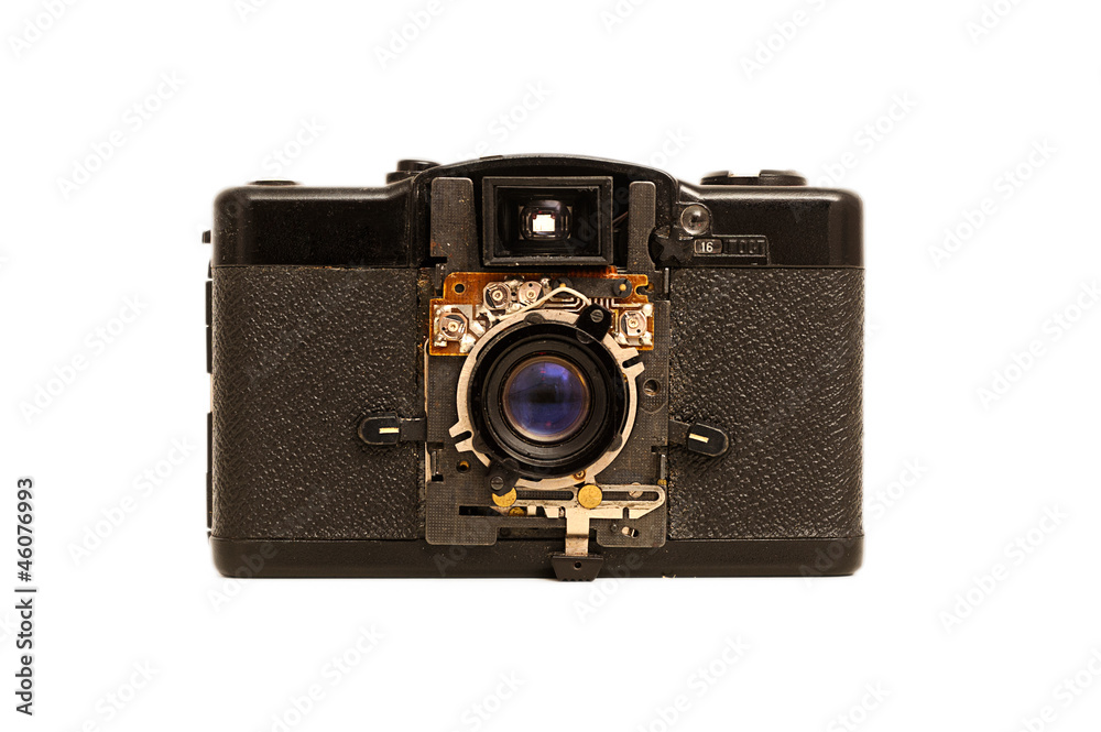 Old-fashioned broken film mini camera