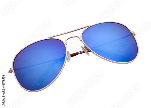 glasses with blue lenses isolated on white