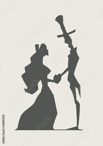 retro loving couple hold heart vector illustration