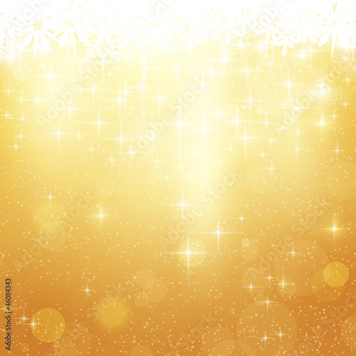 Golden Christmas background with stars and lights