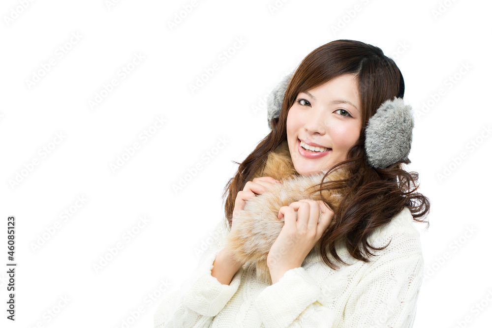 Beautiful winter woman on white background. Portrait of asian. Beautiful winter woman on white background. Portrait of asian.