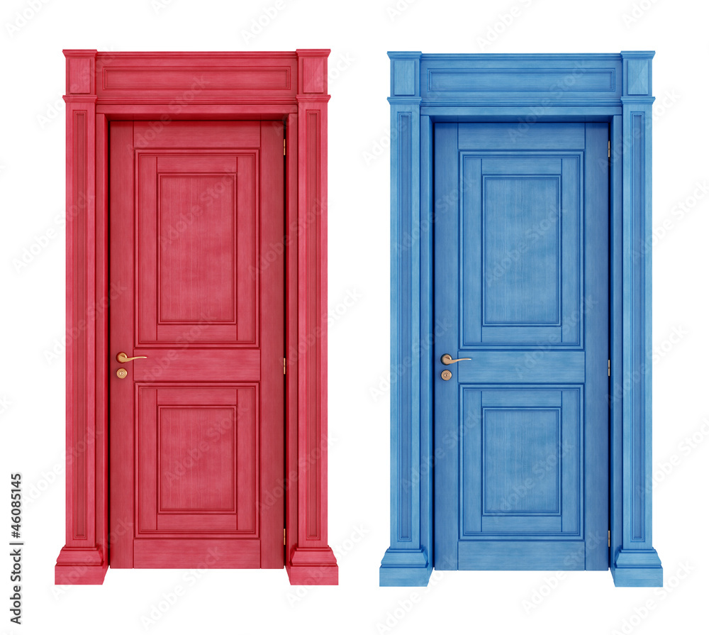 Red and blue doors vintage doors