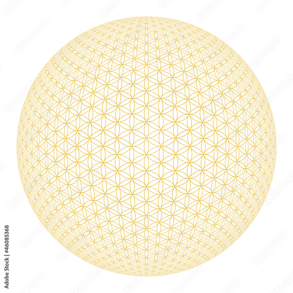 Blume des Lebens Isoliert - Gold Weiß 3D Kugel Stock-Illustration