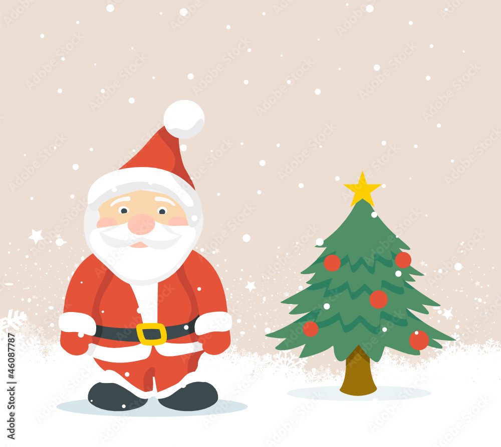 Weihnachtsmann, Weihnachtsbaum, Schnee, Hintergrund