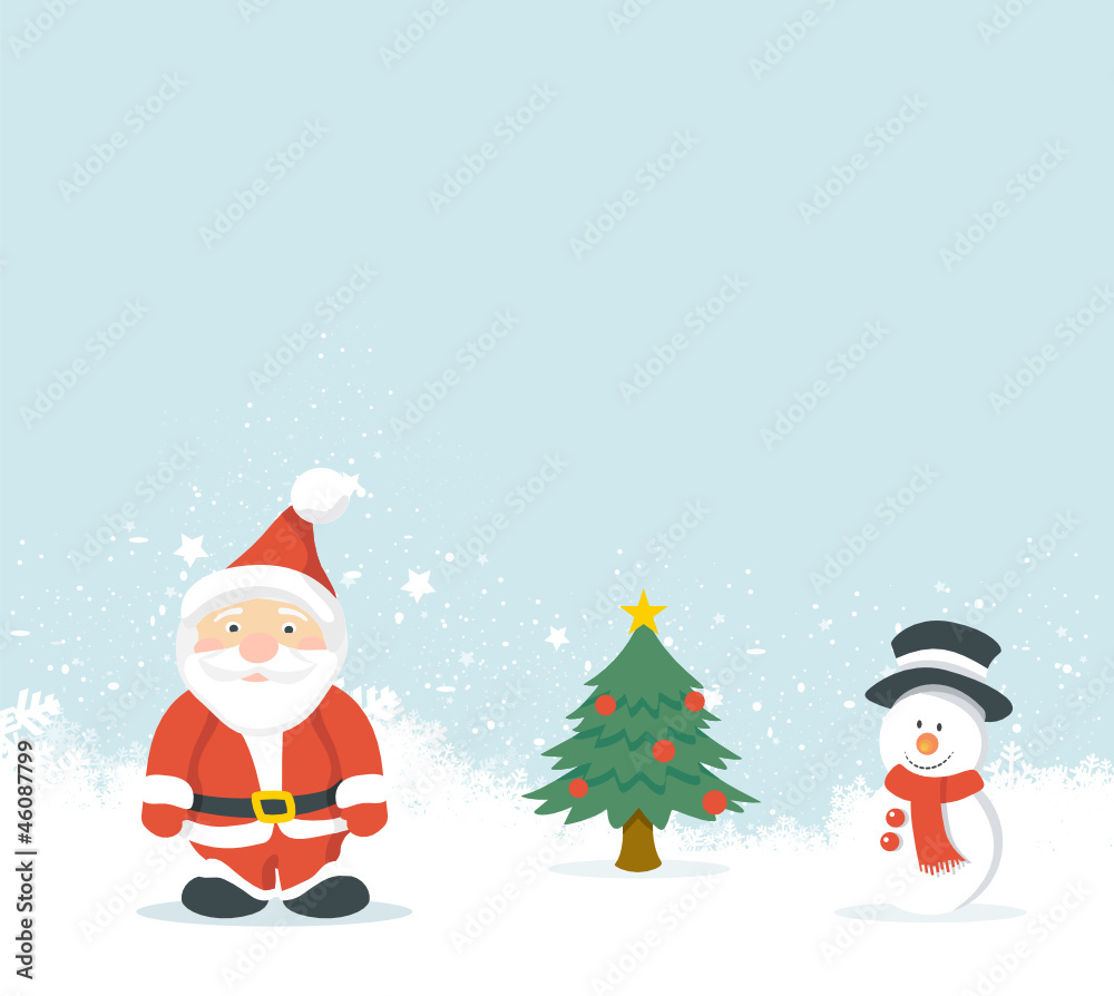 Weihnachtsmann, Weihnachtsbaum, Schneemann,  Hintergrund