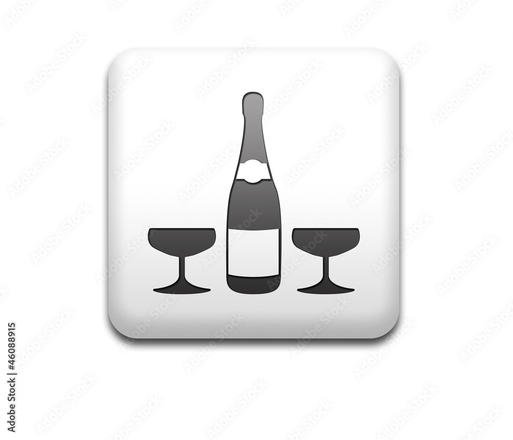 © teracreonte - Boton cuadrado blanco botella de champan con copas © teracreonte - Boton cuadrado blanco botella de champan con copas