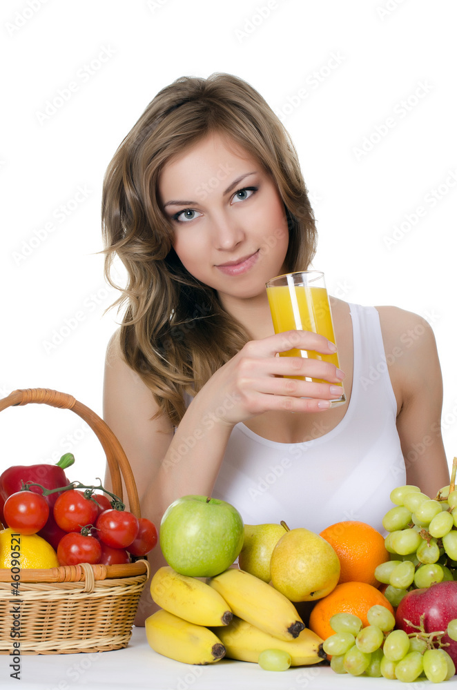 Beautiful girl with fruit and vegetables Beautiful girl with fruit and vegetables