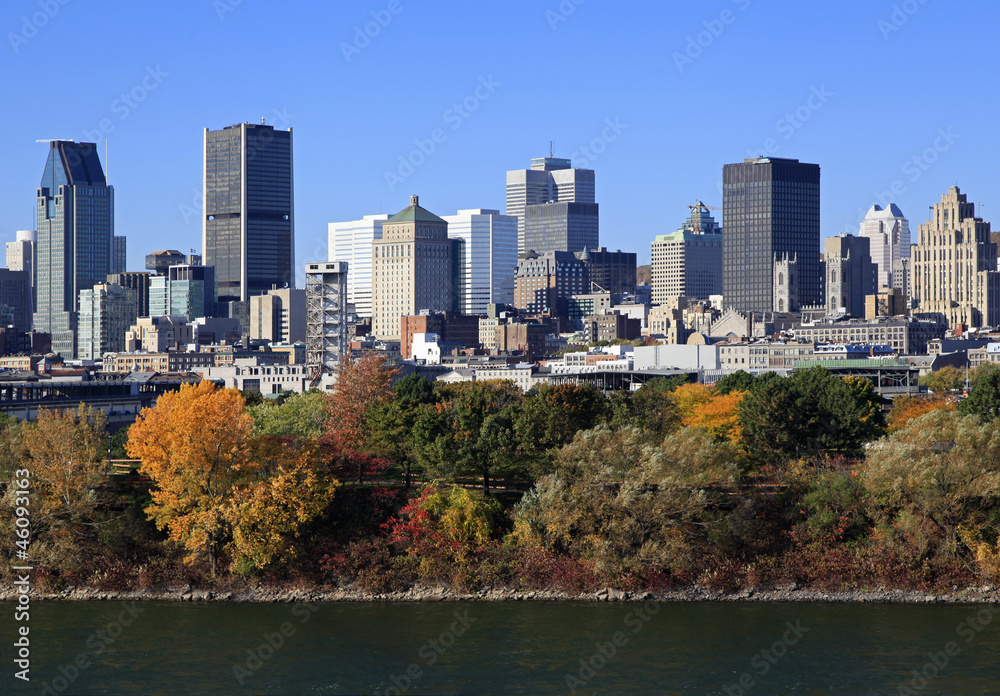 Montreal skyline and Saint Lawrence River in autumn