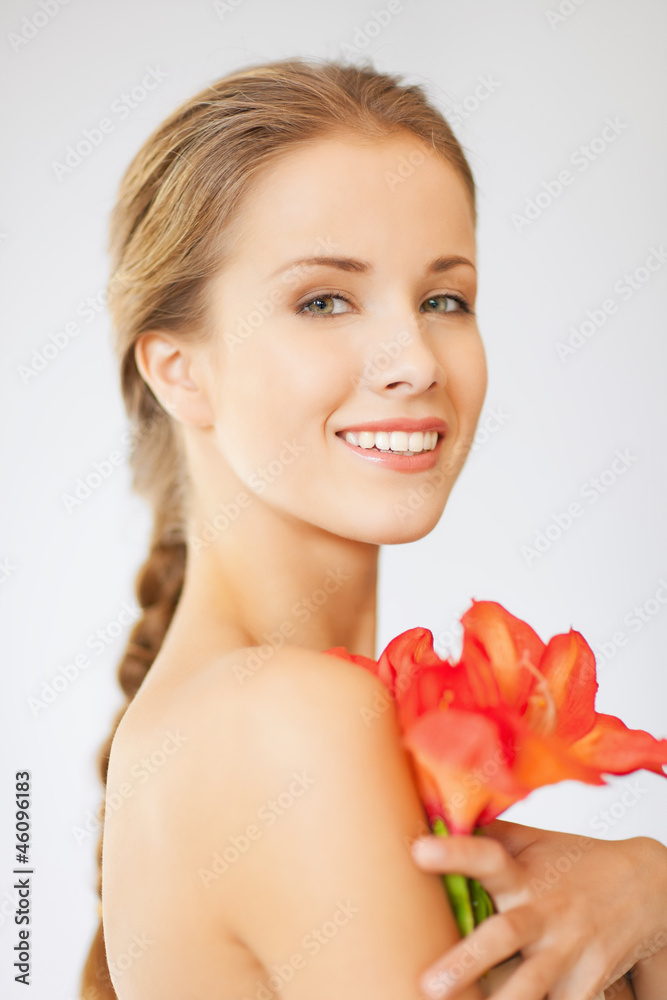 Fototapeta premium lovely woman with lily flower