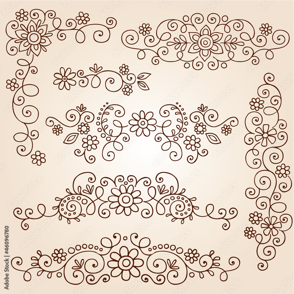 Henna Paisley Tattoo Doodle Vector Design Elements