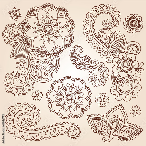 Henna Paisley Mandala Tattoo Doodle Vector Design Elements Set