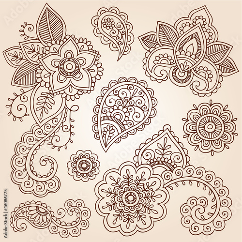 Henna Paisley Tattoo Mandala Doodles Vector Design Elements