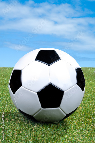 Traditional style soccer ball on grass