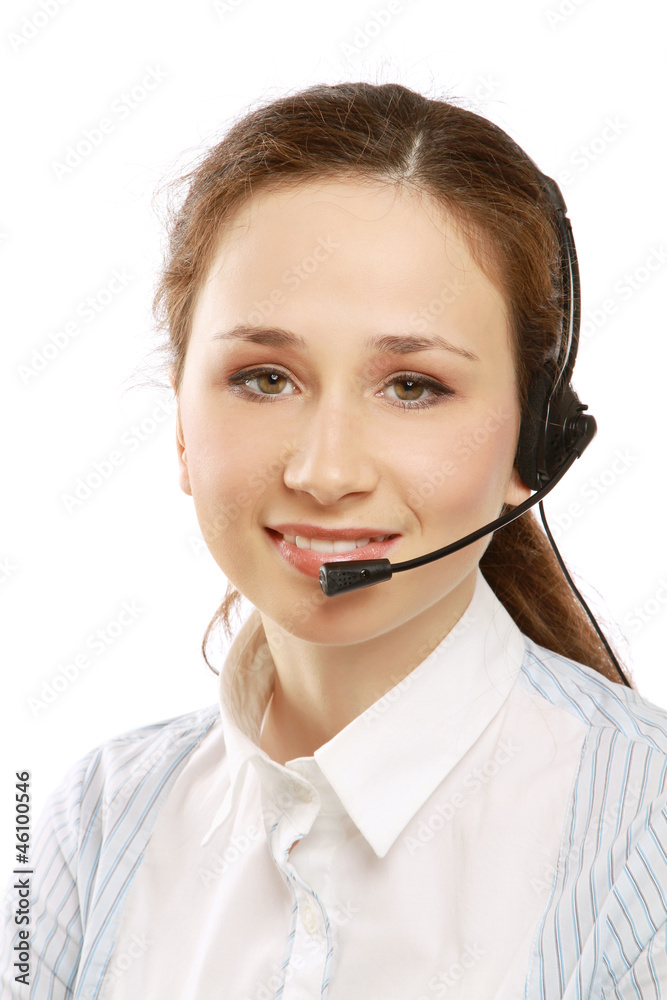 Closeup of a smiling customer service girl Closeup of a smiling customer service girl
