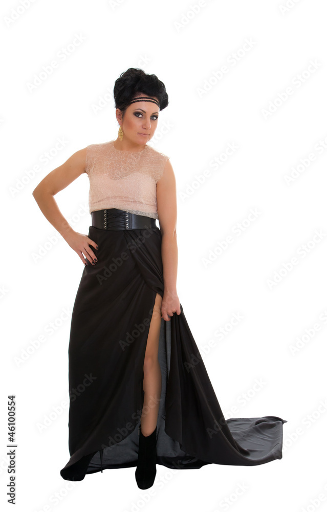 Fashionable woman in elegant black dress