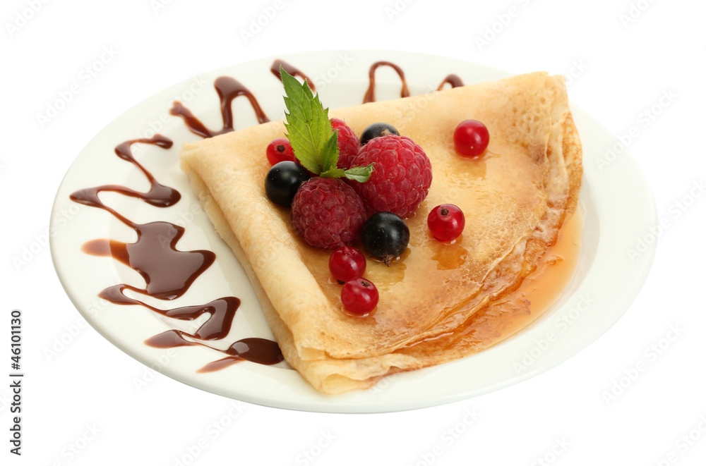 Delicious pancakes with berries,chocolate and honey Delicious pancakes with berries,chocolate and honey