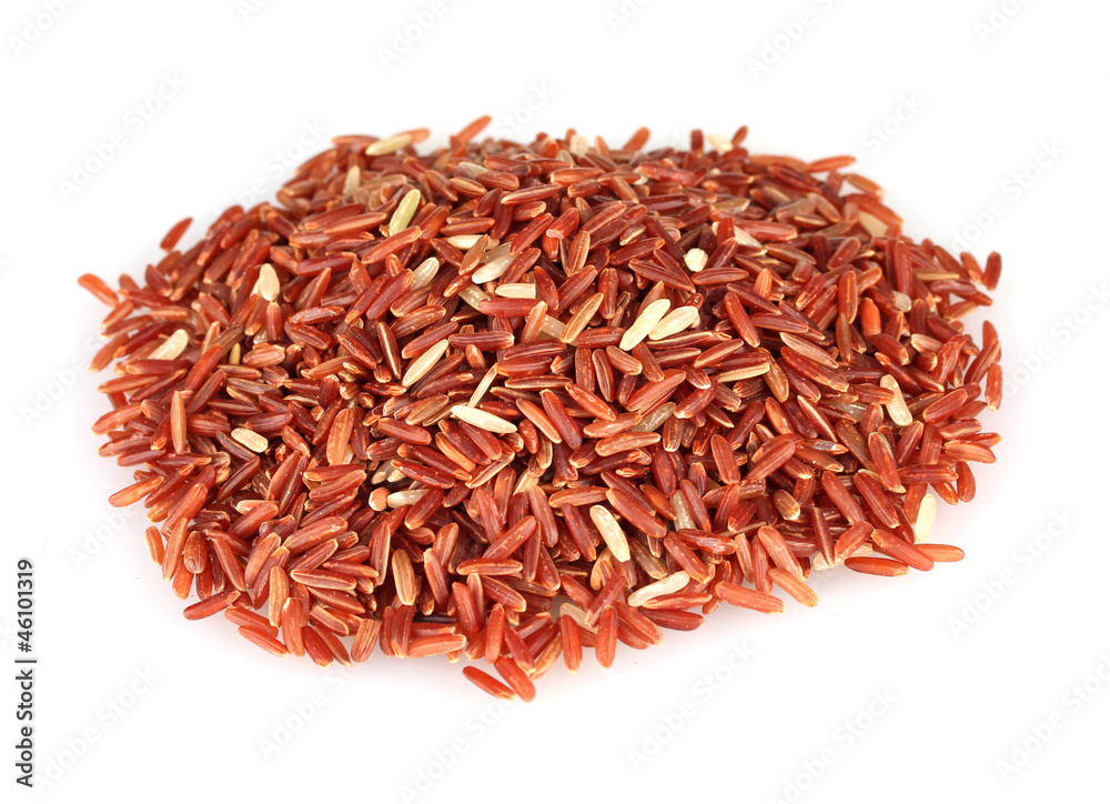 red rice uncooked in a heap isolated on a white background red rice uncooked in a heap isolated on a white background