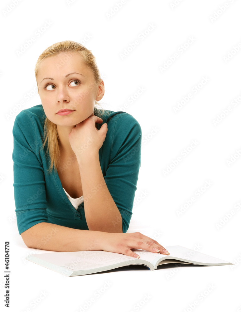 A young college girl reading a book A young college girl reading a book