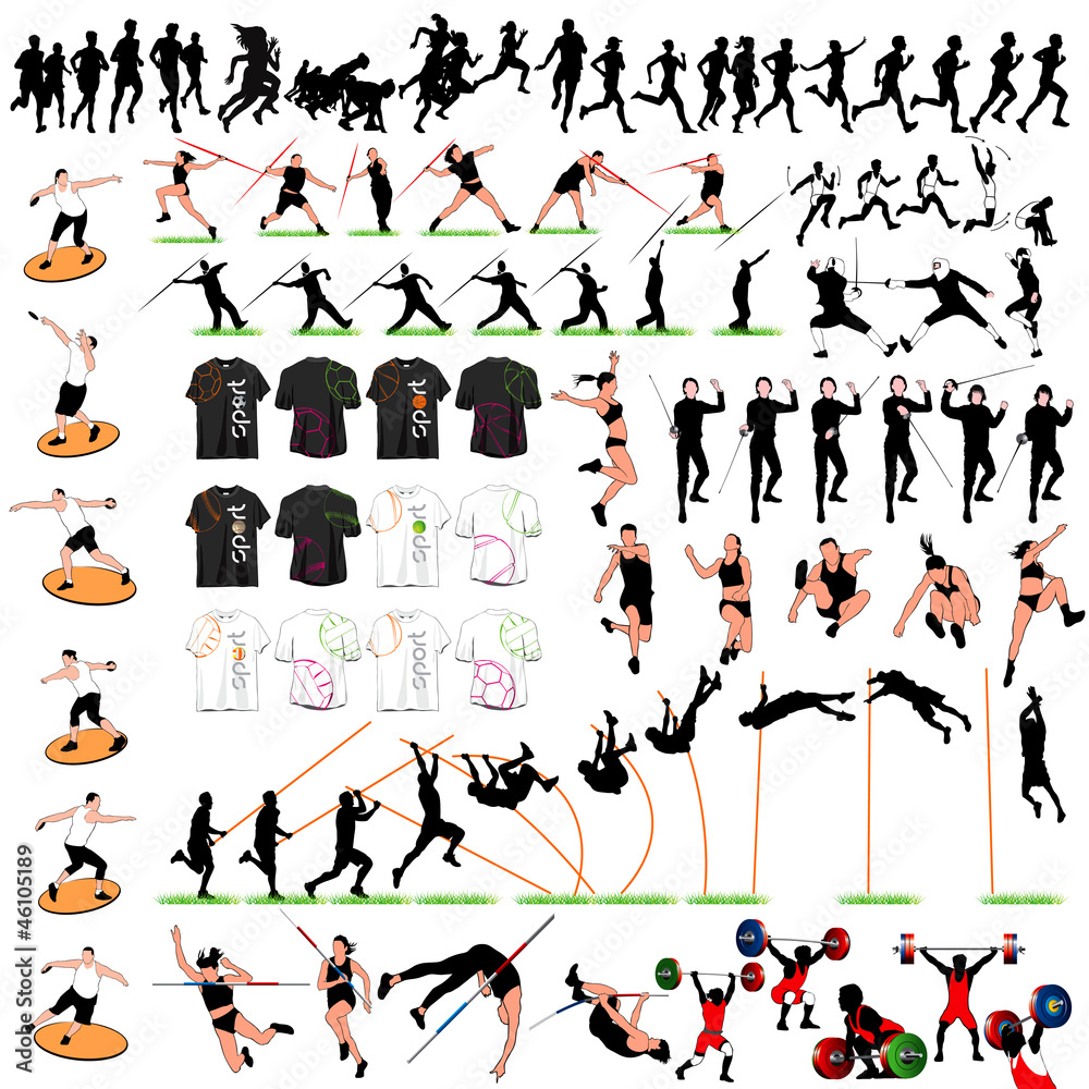 Naklejka premium 88 Sport Silhouettes and T-shirts Set