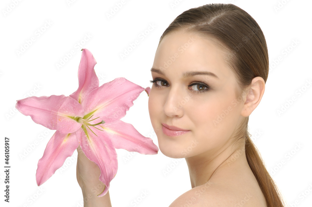beautiful young fashion model with lily flower beautiful young fashion model with lily flower