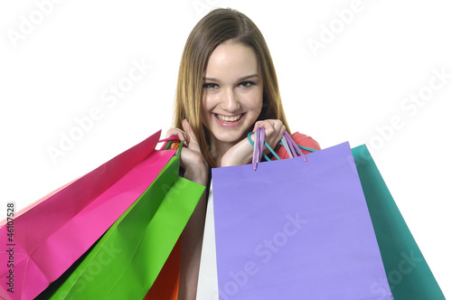 Close up happy shopping girl